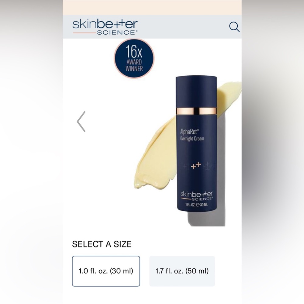 skin better science 16x award winning AlphaRet Overnight Cream